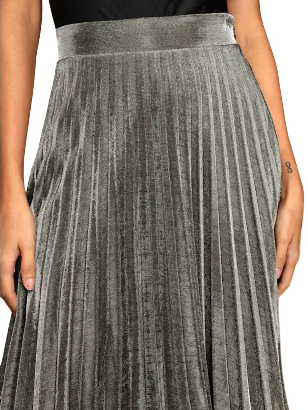 NWT Lulus Star Shine Olive Gold Metallic Pleated Midi Skirt Size Medium - Picture 4 of 12